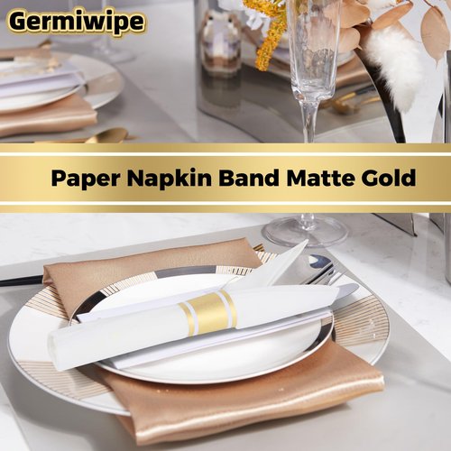 Germiwipe Gold Napkin Band,Paper Napkin Rings Self Adhesive,200PCS Silverware Wraps Bands,Table Setting Wedding Event Party Supply NB-015