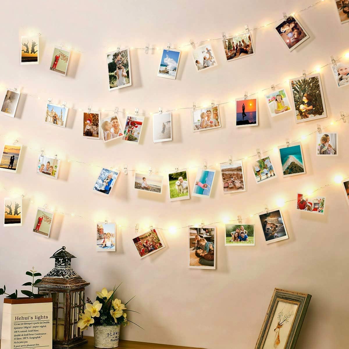 Skiennix 100 LED Fairy String Lights - USB Powered with Remote & 50 Clear Clips | Silver Wire Photo Clip Decor for Weddings & Christmas