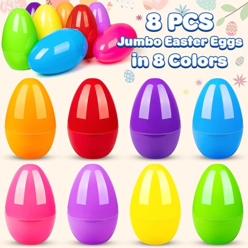 BainGesk Jumbo Easter Eggs - 10" Large Fillable Plastic Eggs for Kids' Egg Hunt | 8-Pack Party Favors