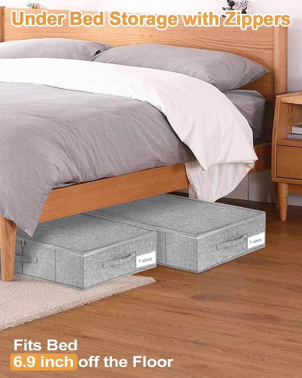 Under Bed Storage - 2 Pack Foldable Container Bags With Lid | Sturdy Clothes Organizer, 30x15x6.7 Inch, Grey