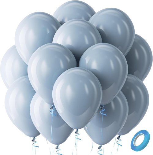 Bezente Dusty Blue Balloons - 100 Pack 12-Inch Round Helium Balloons for Parties & Events