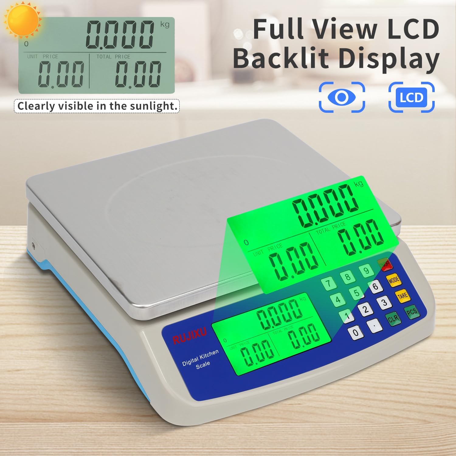 Skiennix Large Digital Kitchen Scale - 30KG Capacity | Stainless Steel, LCD Display for Baking & Food Prep