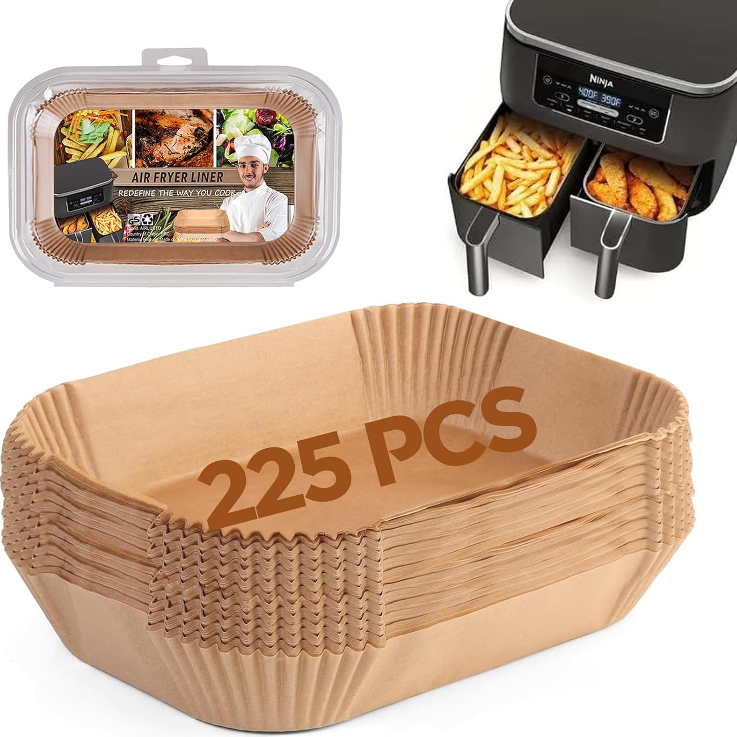 Ninja Foodi Air Fryer Liners - Disposable Parchment Paper for Dual Basket Cooking | Rectangular Design