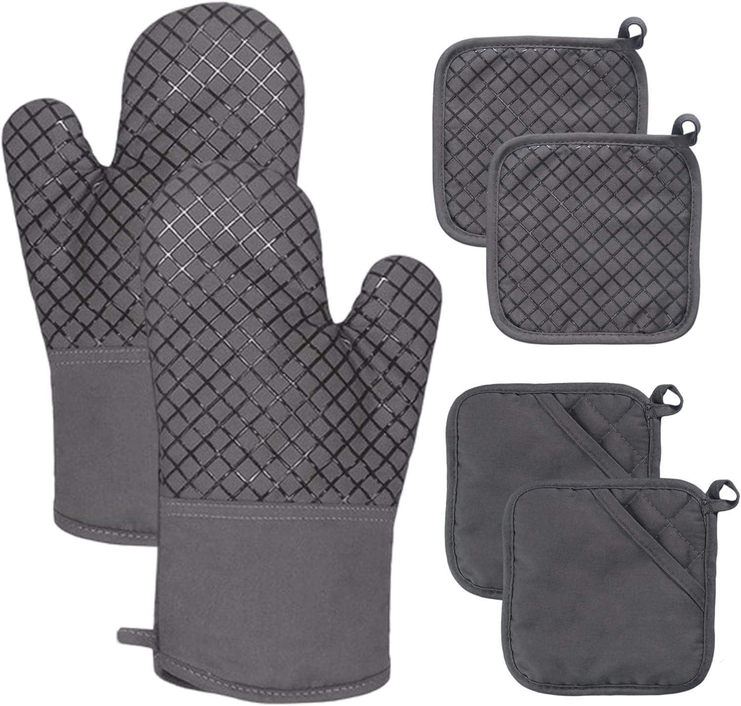 Skiennix Oven Mitts Set - 4 Pcs High Heat Resistant Kitchen Mitts & Pot Holders | Grey