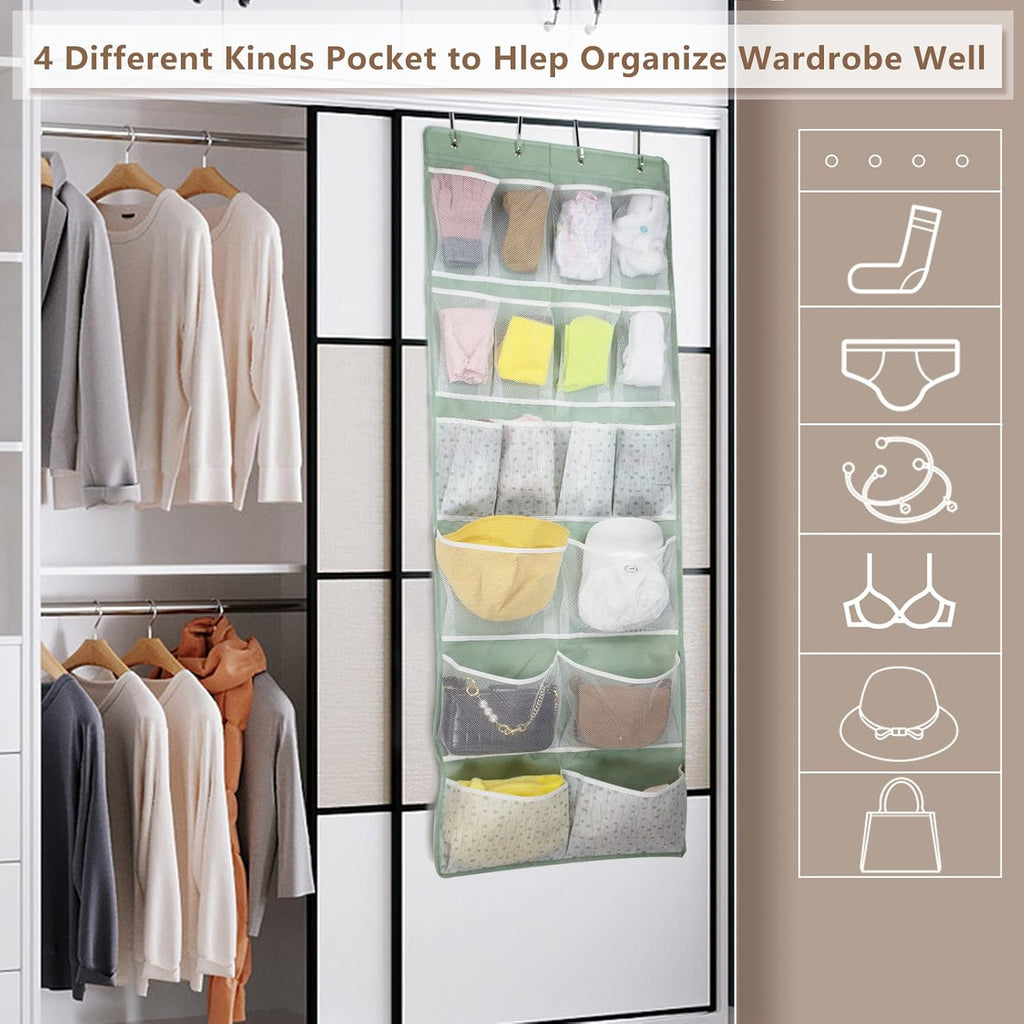 Skiennix 18-Pocket Over-The-Door Organizer - Versatile Storage for Shoes, Socks & Accessories | Green