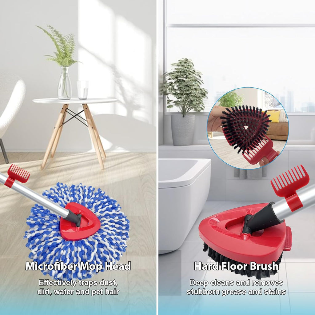 Fatmass Spin Mop Head and Brush Replacement Compatible with O Cedar EasyWring 1-Tank System, 4 Mop Replace Heads, 1 Handle, 1 Base and 1 Scrub Brush Combo Set