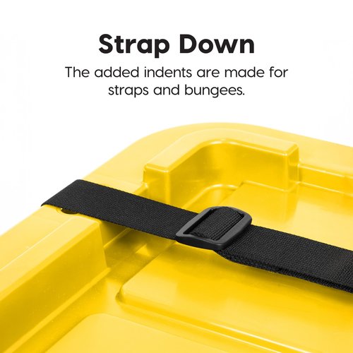 IRIS USA 4-Pack 12 Gallon Storage Bins with Lids |Made in USA| Heavy Duty Plastic Tote Containers for Truckbed Tool Box Organization, Large - Black/Yellow