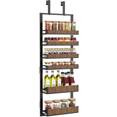 Aquzee Pantry Door Organizer, 6-Tier Over the Door Pantry Organizer, 2 IN 1 Hanging Wall Mount Spice Rack, Adjustable Baskets, Heavy Duty Spice Organization for Cabinet Kitchen Closet