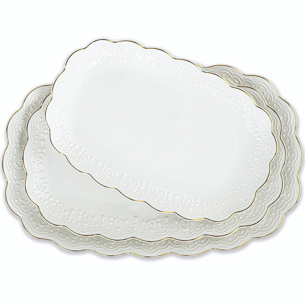 Kassel Ceramic Serving Platter Set | 16”/14”/12” Oval Serving Trays for Entertaining at Parties and Weddings | Oven Safe Extra Large Serving Trays for Tacos, Steak, and Cake
