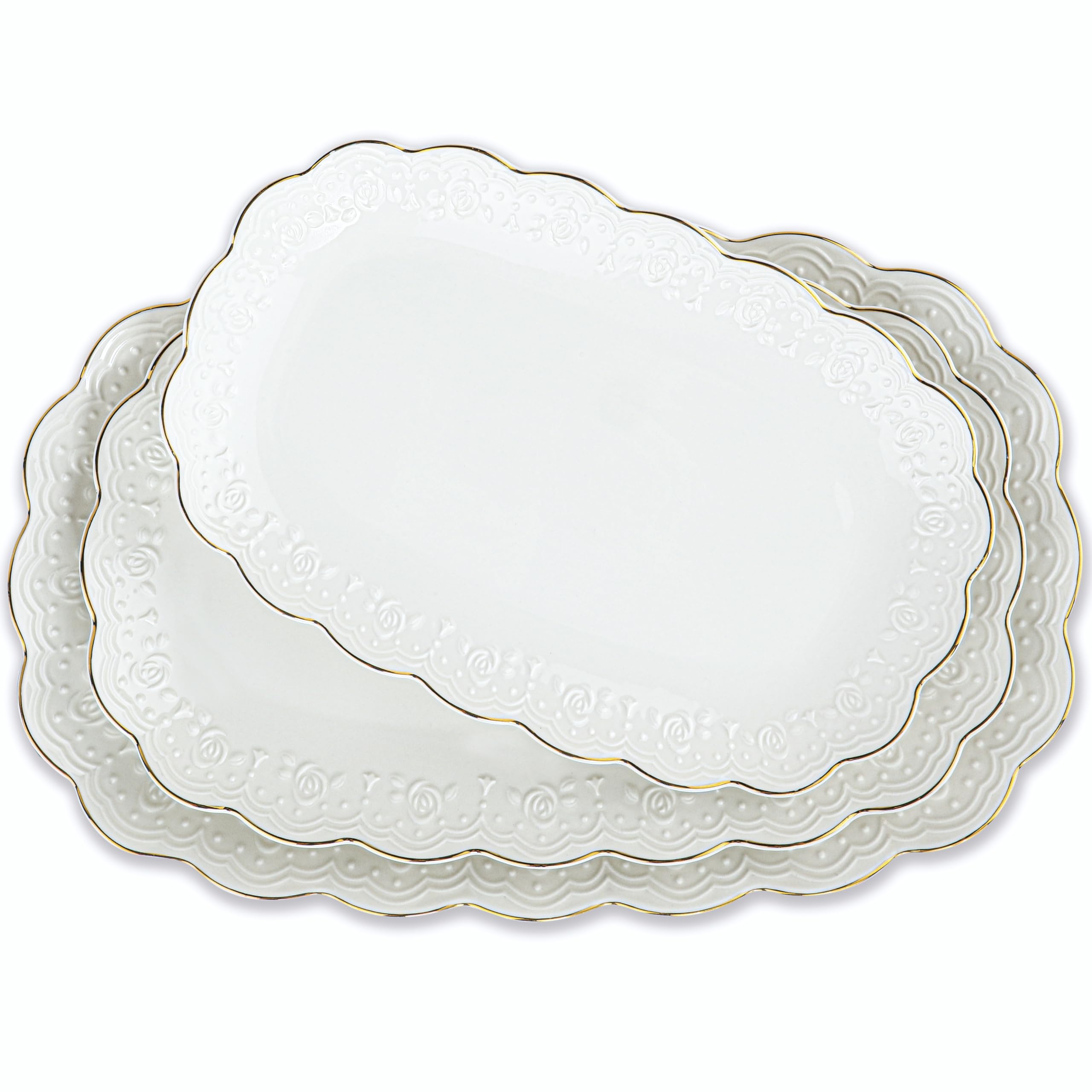 Kassel Ceramic Serving Platter Set | 16”/14”/12” Oval Serving Trays for Entertaining at Parties and Weddings | Oven Safe Extra Large Serving Trays for Tacos, Steak, and Cake