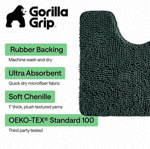 GORILLA GRIP Plush Chenille Bath Rug Mat - Soft Microfiber for Oval Toilet Base, Machine Washable, Hunter Color