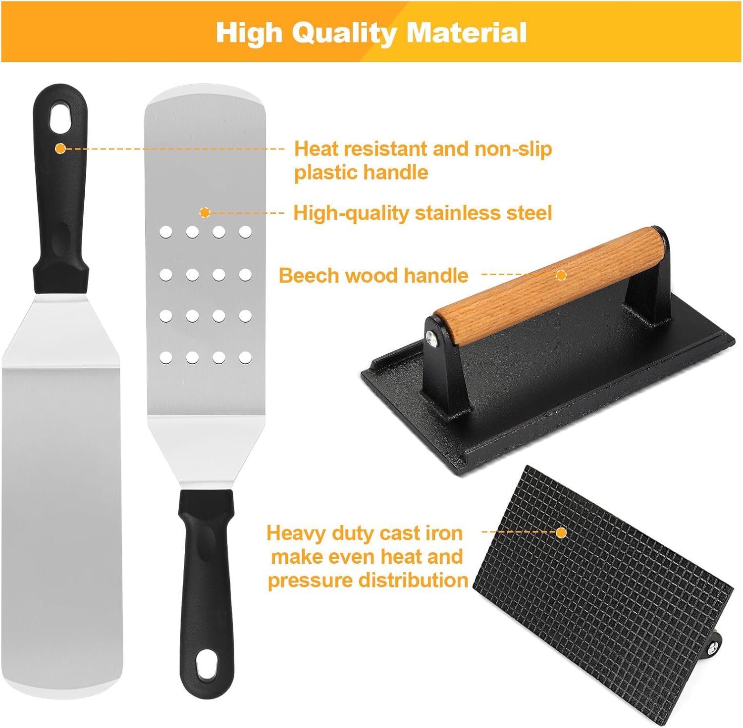 Terlulu Griddle Accessories Kit - 28 PCS Flat Top Grill Set with Spatula, Burger Press & Carry Bag