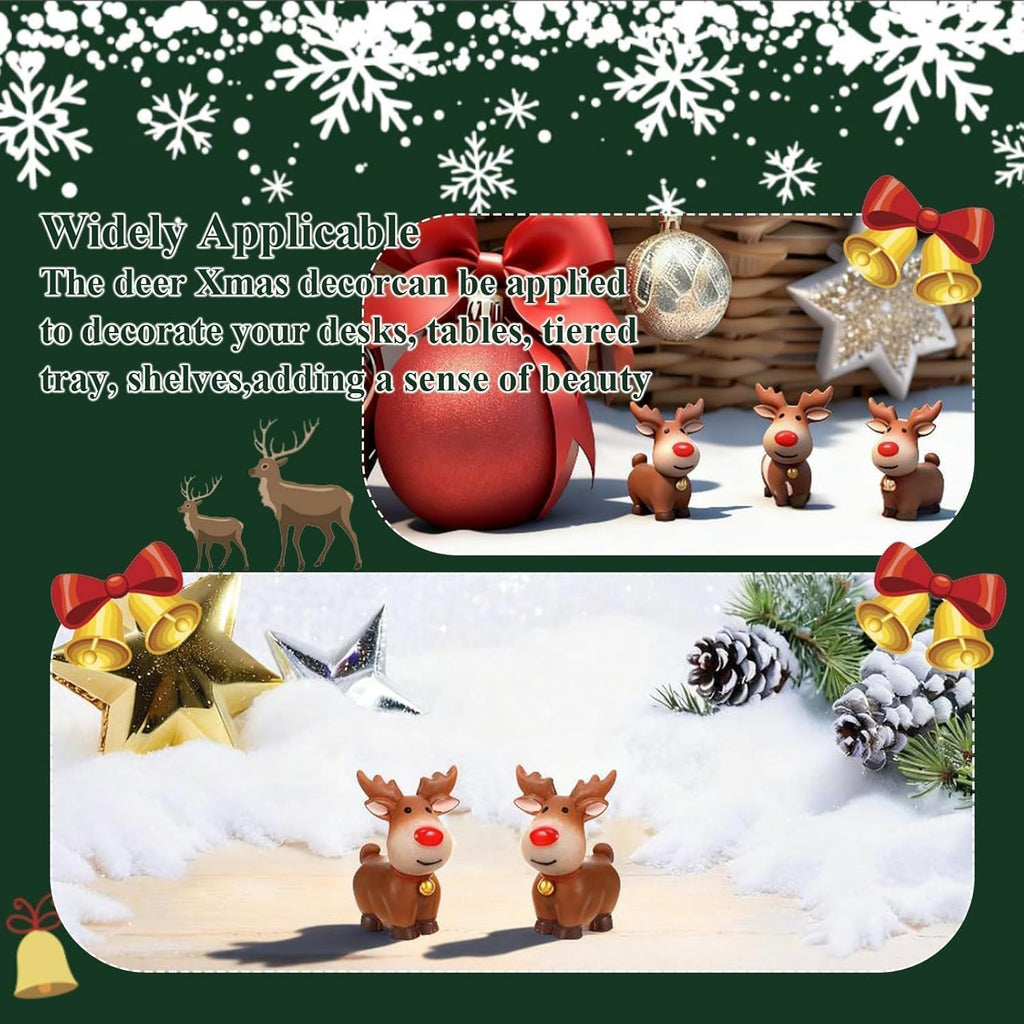 Skiennix Mini Reindeer Figurines - 5pcs Cute Resin Elk Statues for Christmas Crafts & Home Decor