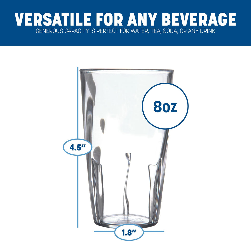 Carlisle FoodService Products Swirl Tumbler, Plastic Cup for Water and Cold Drinks, 8 Oz, 36 Count, Clear