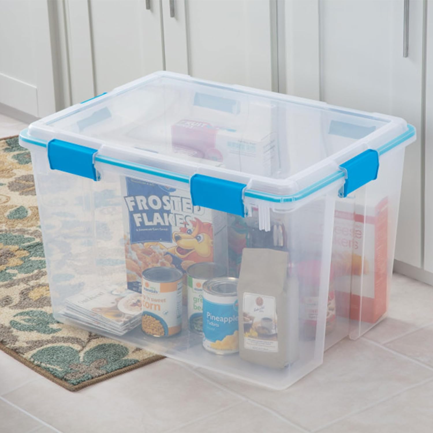Sterilite 4-Pack Gasket Box - Weather-Resistant 80 Quart Storage Bins with Latching Lids for Organizing