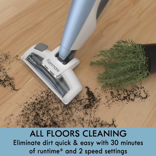 Kenmore DS1020 Cordless Stick Vacuum - Lightweight 2-in-1 Handheld with LED Headlight & 2-Speed Control, 16V, Gray-Blue