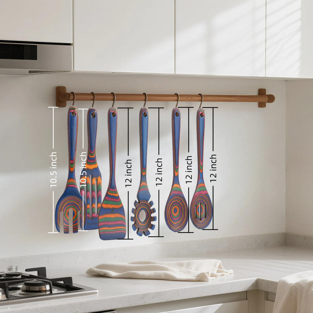 Cokka Praca 6-Piece Pakkawood Kitchen Utensils | Heat Resistant Wood Kitchen Utensils | Pakkawood Kitchen Cooking Utensil Set | Wooden Spoons for Cooking | Non-Sitck Cooking Spoons | Sapphire