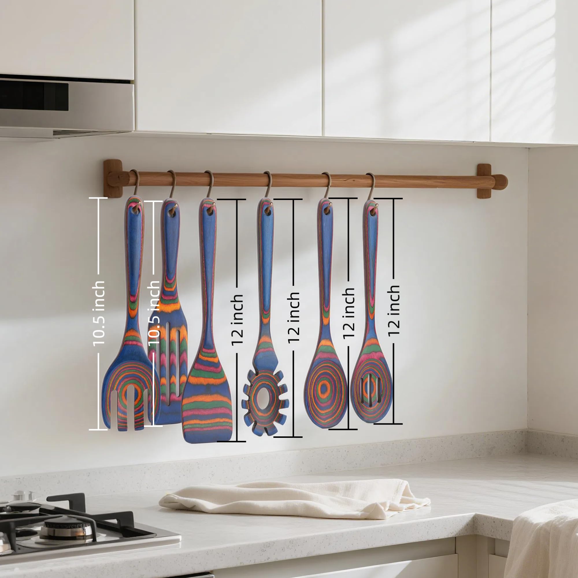 Cokka Praca 6-Piece Pakkawood Kitchen Utensils | Heat Resistant Wood Kitchen Utensils | Pakkawood Kitchen Cooking Utensil Set | Wooden Spoons for Cooking | Non-Sitck Cooking Spoons | Sapphire