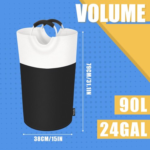 Collapsible 90L Laundry Basket by [Brand Name] - Waterproof Hamper with Padded Handles | Foldable Design for Easy Storage (Black)