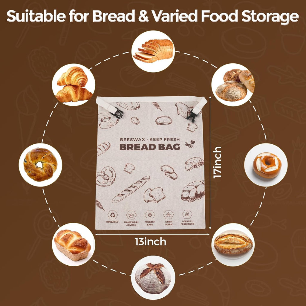 YARRAMATE Beeswax Bread Bags - Eco-Friendly Reusable Linen Storage for Fresh Sourdough | Large 17x13" (Brown, 2 Pack)