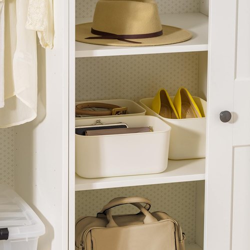 IRIS USA 7 Qt. Stackable Storage Bins with Lids - 4-Pack Off White Organizer for Kitchen & Bathroom