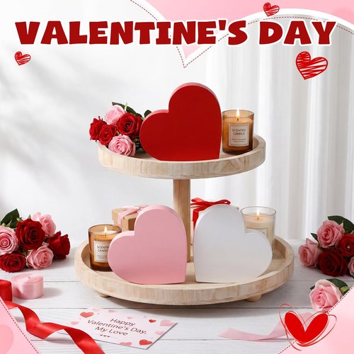 Amyhill 9 Pcs Valentine's Day Tiered Tray Decor Rustic St. Patrick's Day Easter Centerpiece Decorations 4 Inch Farmhouse Heart Shamrock Rabbit Wooden Signs Table for Kitchen Home Party Gift