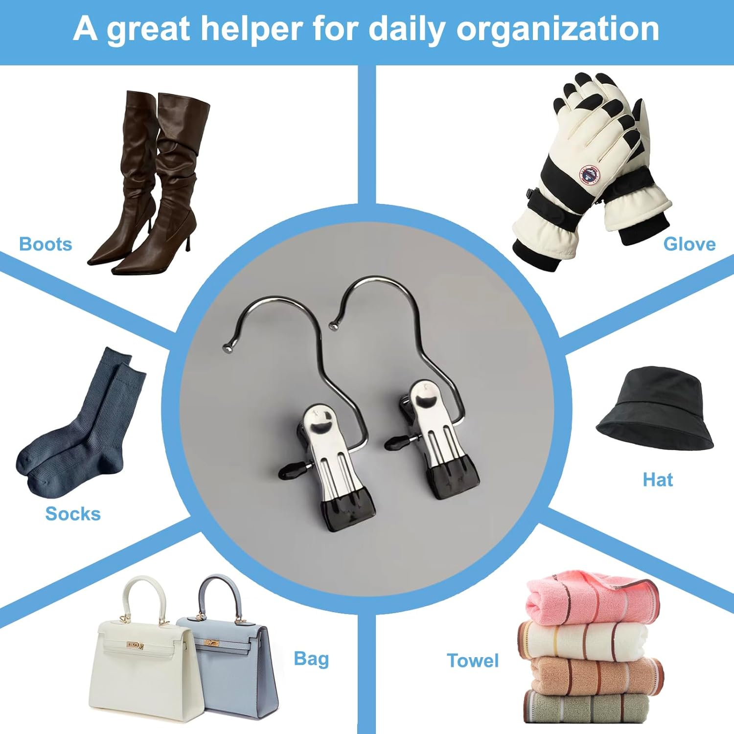 Skiennix 24 Pack Hanger Clips - Multi-Functional Laundry & Closet Hooks for Clothes, Socks, Hats & More