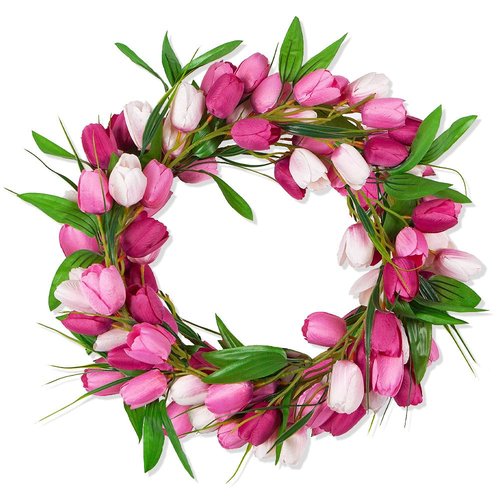 6.56FT Artificial Tulip Garland Spring Garland Easter Christmas Decorations with Flower Green Leaves Hanging Vines for Wall Home Wedding Indoor Outdoor Decor