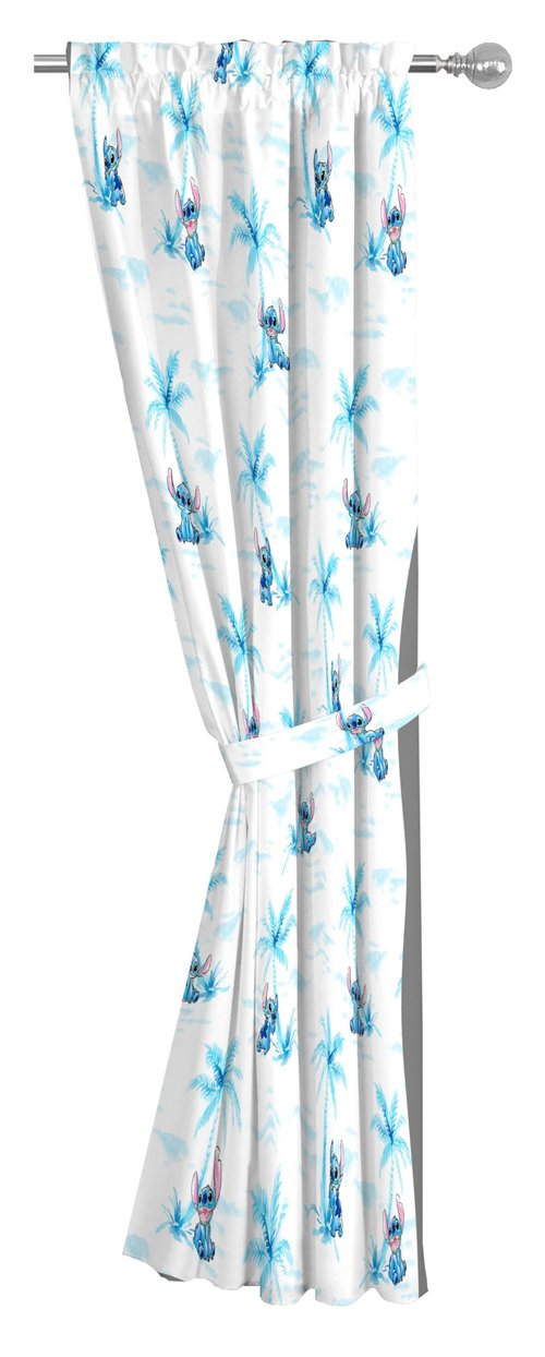 Jay Franco Black Out Window Curtains for Kids Bedroom 4-Piece Drape Set with 2 Tiebacks, White - Lilo & Stitch, 42" W x 63" L (Pack of 2)