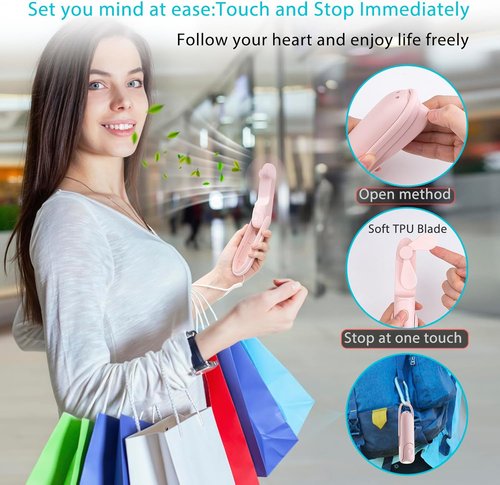 Digibond Portable Pink Handheld Fan - 3000mAh USB Rechargeable, 6-in-1 Travel Essential with Lanyard