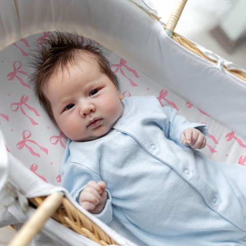Oudain 2 Pack Pink Baby Bassinet Sheets Girls Bow Coquette 32'' x 16" Stretchable Soft Crib Sheets Cradle Bed Set Fitted Cover for Oval Rectangle Hourglass Mattress Infant Nursery Toddler Room Decor