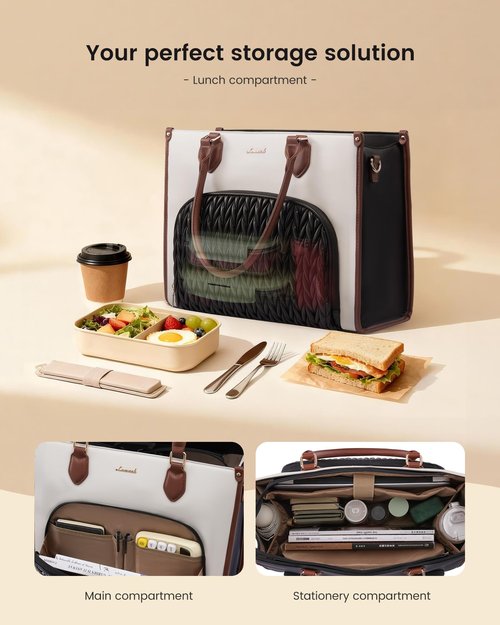 LOVEVOOK Lunch Tote Bag for Women, 3 in 1 Work Bag with Insulated Lunch Compartment, 15.6 Inch Laptop Tote Bag for Teacher, Nurse, Business, Office