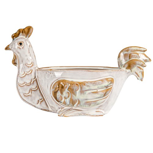 Creative Co-Op Stoneware Chicken Shaped Sponge Holder/Soap Dish with Reactive Glaze, White