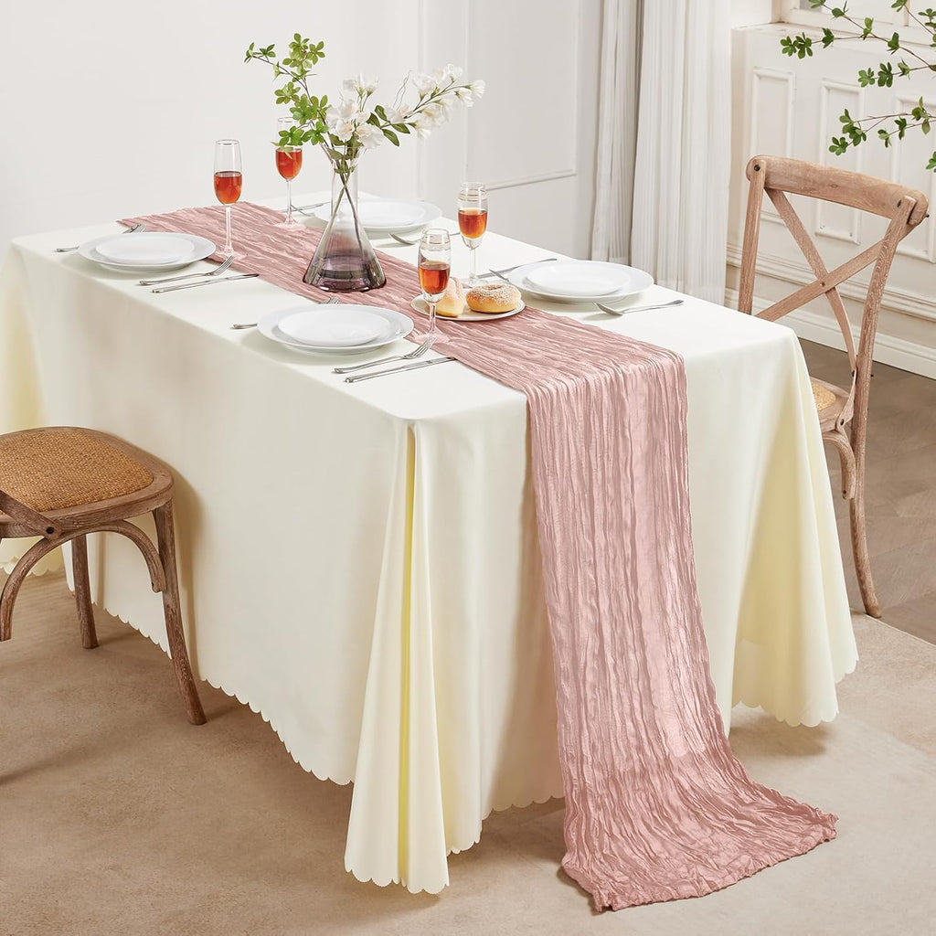 Skiennix Dusty Pink Cheesecloth Table Runner - 10FT Long Rustic Sheer Decor for Weddings & Events