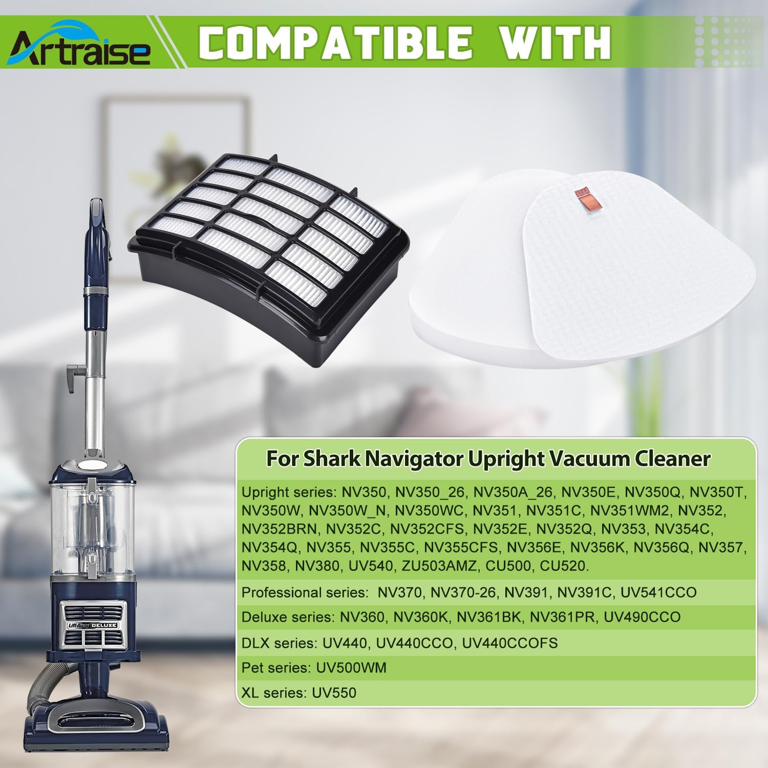Shark Navigator Lift-Away Deluxe Vacuum Filters - Replacement for UV540, NV360, NV350, UV490 | High-Quality Parts
