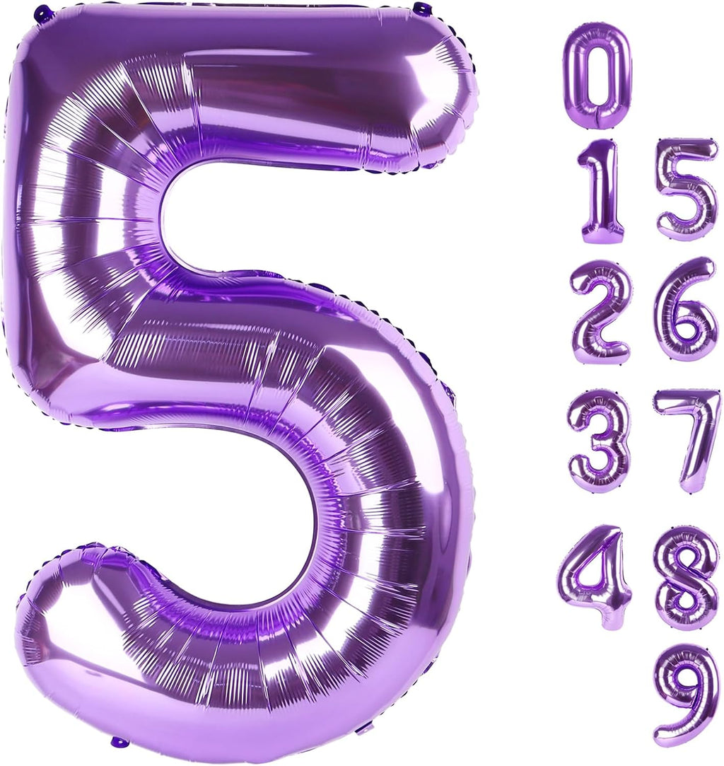 Skiennix 40-Inch Balloon Numbers - Big Purple Balloons for 5th Birthday & Wedding Decor