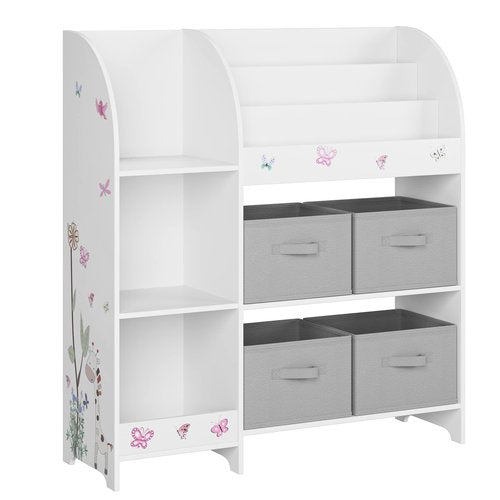 BOTLOG Toy Storage Organizer, Kids Bookshelf with 4 Fabric Bins, Toy Box Storage for Organizer with 3 Tier Book Rack and 3 Open Cubbies for Kids Room, Playroom, Nursery, School