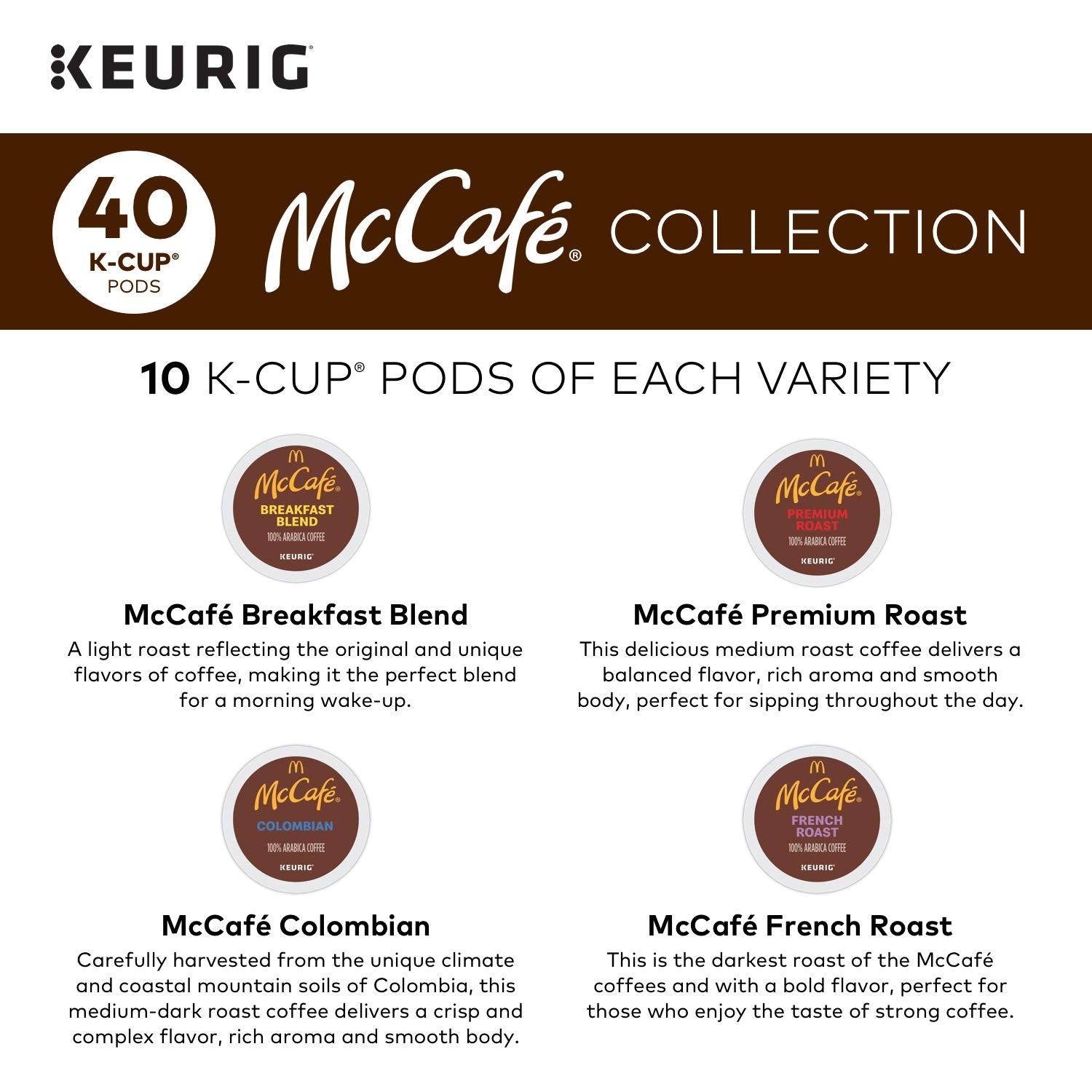 Keurig K-Mini Coffee Maker, Single Serve K-Cup Pod Coffee Brewer, Black with McCafe Classic Collection Variety Pack K-Cup Coffee Pods, 40 Count