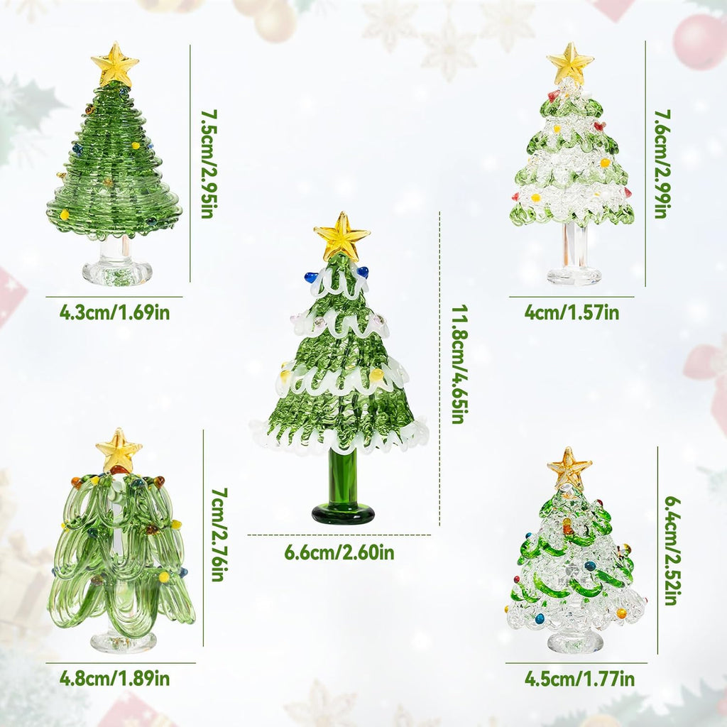 Skiennix Mini Crystal Christmas Tree Figurine - Hand Blown Glass for Festive Home Decor | Winter Ornament