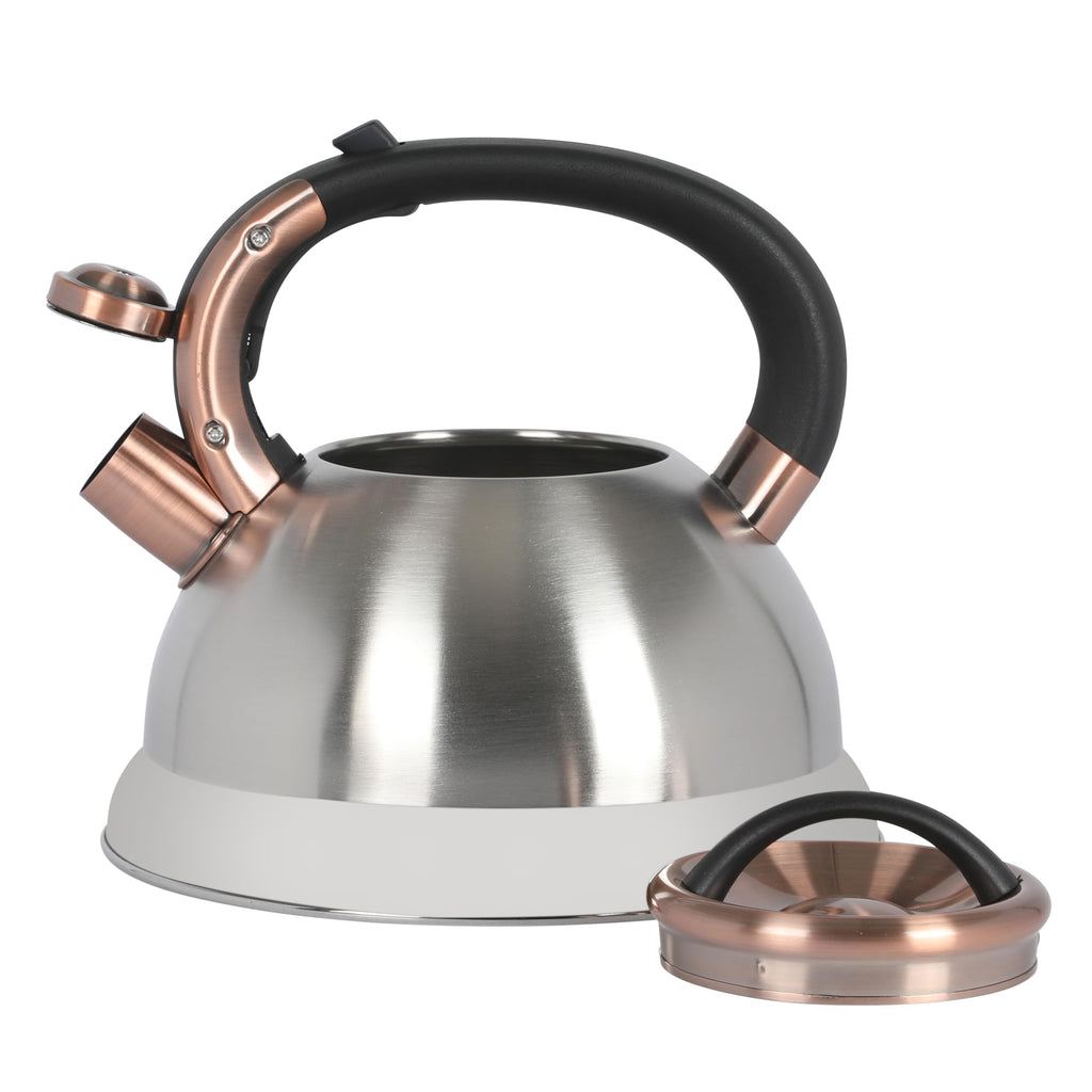 Mr. Coffee Flintshire 2.2 Quart Large Whistling Stainless Steel Tea Kettle - Brush Stainless Steel W/Copper