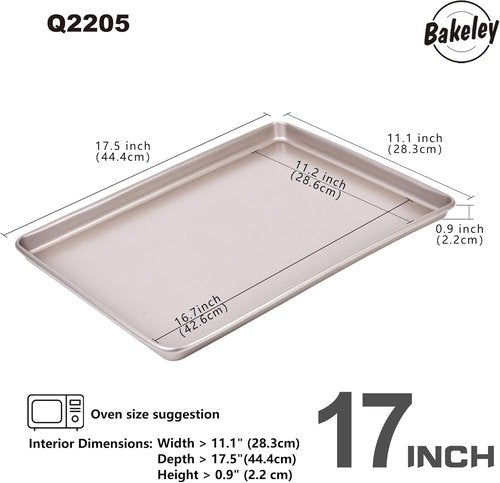 Champagne Gold 17-Inch Half Sheet Baking Pan - Durable Non-Stick Carbon Steel Cookie Sheet
