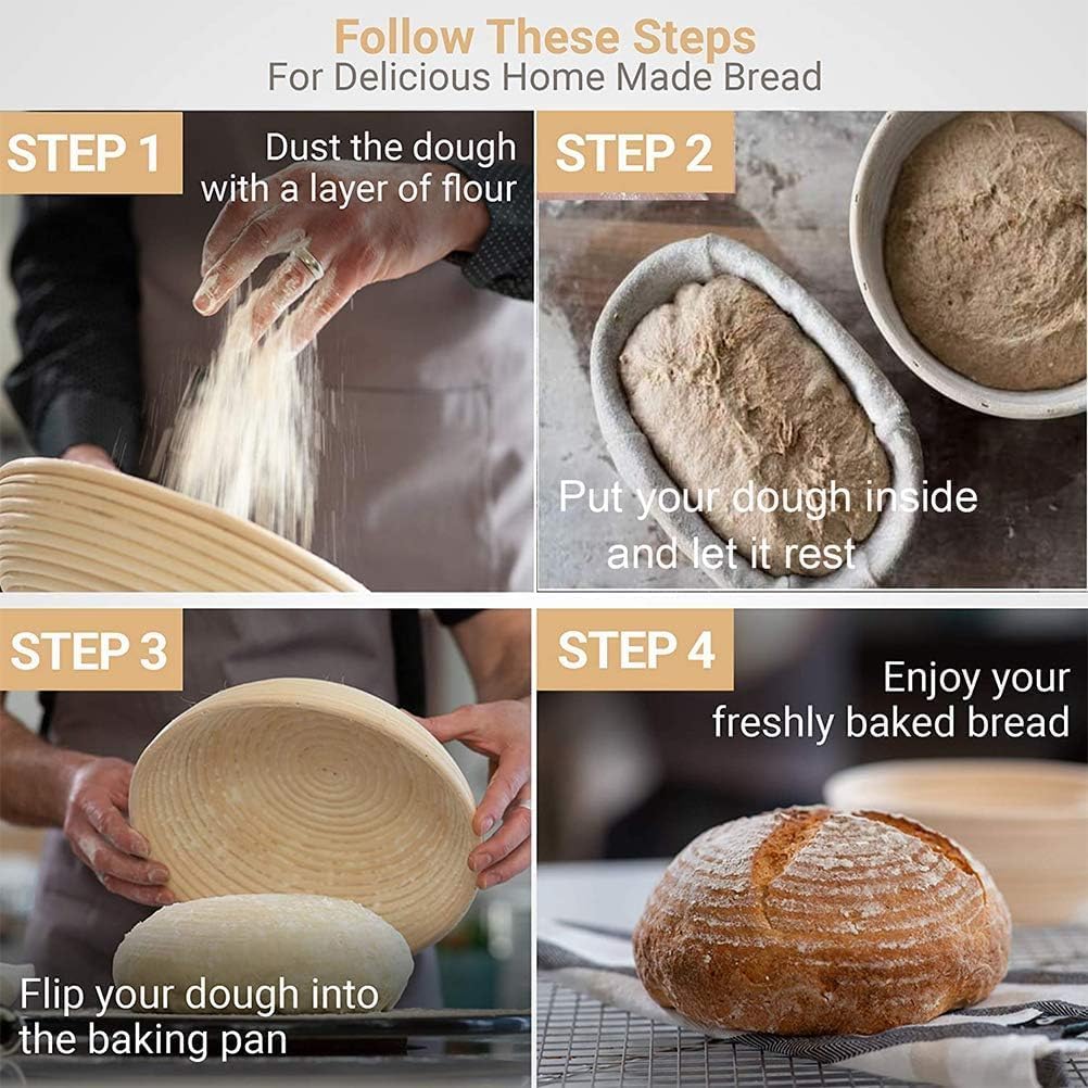 Banneton Bread Proofing Basket - 10 Inch Oval Set of 2 | Ideal for Artisan Sourdough Baking