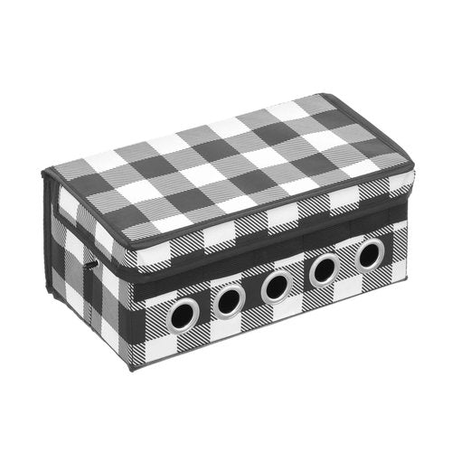 mDesign Gift-Wrapping Ribbon Storage Box w/Handles - Holiday Bow Organizer Container w/Lid & Christmas Ribbon Holder - Gift Storage Tote Bin and Bow Station - 11.4x5.9x4.7 -Buffalo Plaid Black/White
