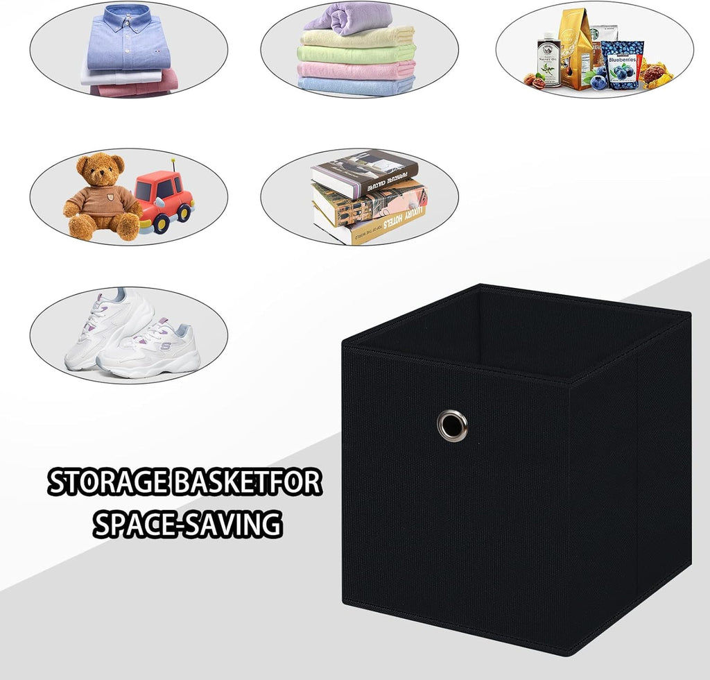 Skiennix Foldable Storage Cubes - 11 Inch Cloth Organizer Bins with Handles | Set of 3 Black Fabric Boxes