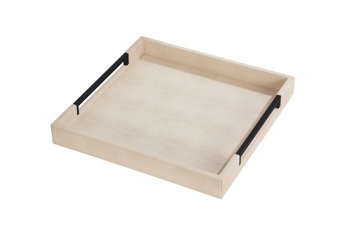 Sagala Extra Large 20" Square Ivory Shagreen Leather Ottoman Tray with Black Handles for Coffee Table, Versatile Decorative Serving Tray for Living Room(Ivory-Black, Square 20")