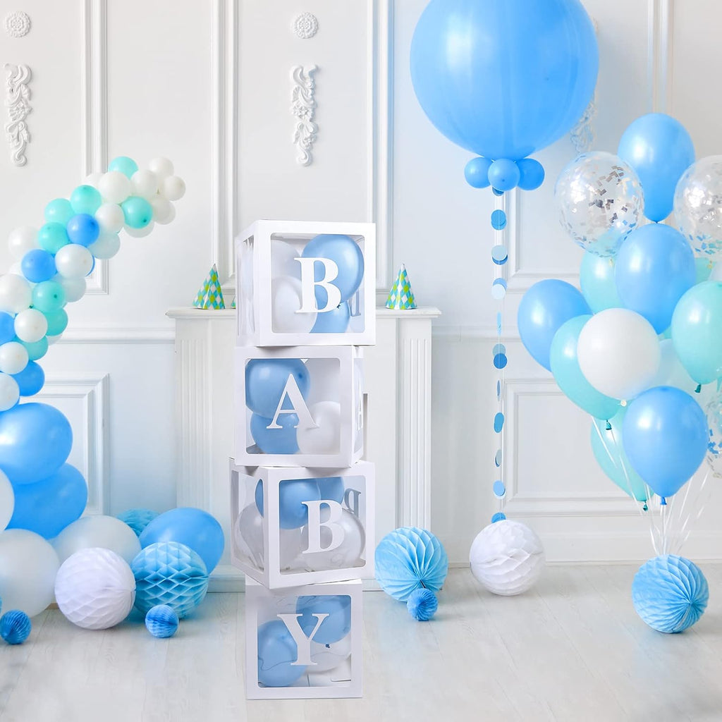 Voircoloria Baby Boxes - 42-Piece Letter Set for Baby Shower & Gender Reveal | Clear Balloon Box (White)
