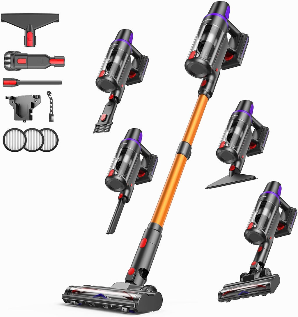 TechRise Cordless Vacuum Cleaner - 500W Stick Vacuum with Anti-Tangle Brush & 60-Minute Runtime for Home Use