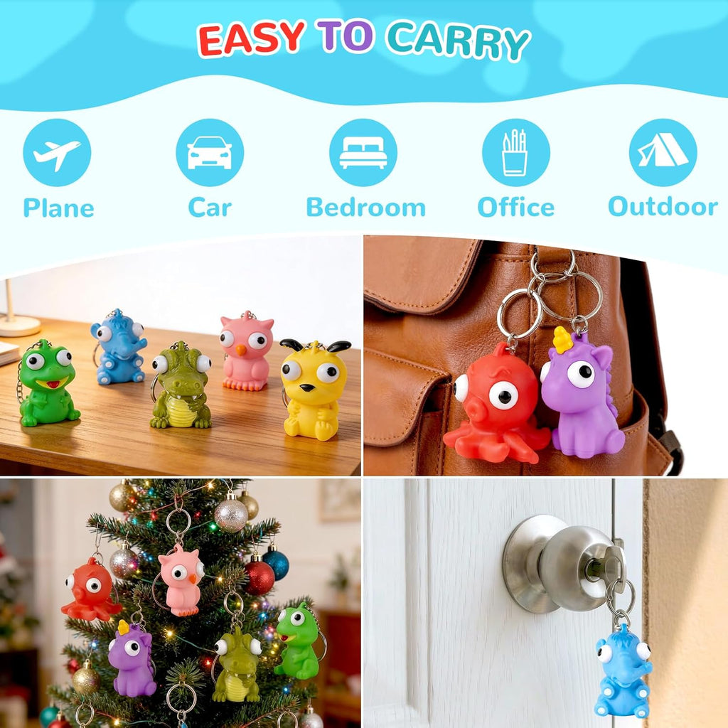 Squishy Toys - 32 Pack Popping Eyes Animal Keychains | Fun Fidget Party Favors for Kids