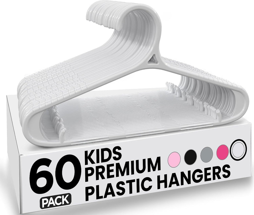 Utopia Home Kids Hangers 60 Pack - 11 Inch Non-Slip Plastic Baby Hangers for Closet | White