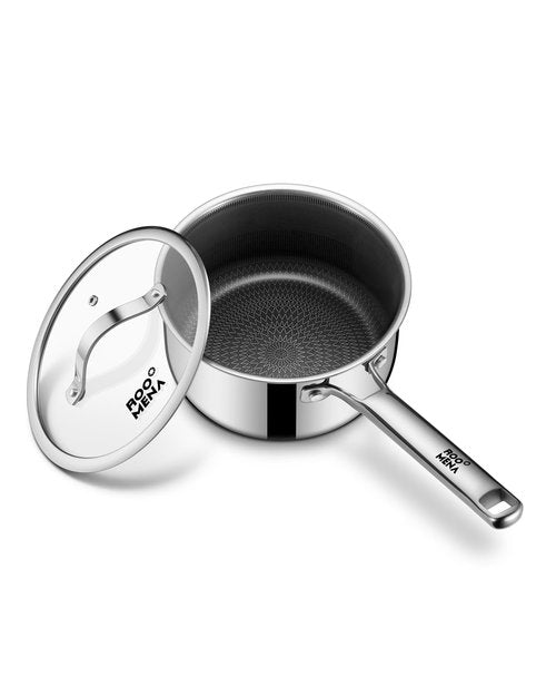 Nonstick Sauce Pan with Lid, Non-Toxic Tri-Ply Hybrid Ceramic Saucepan, 1.5 Quart Stainless Steel Pans, PFAS/PFOA/PTFE Free, Dishwasher & Oven Safe, Induction Compatible